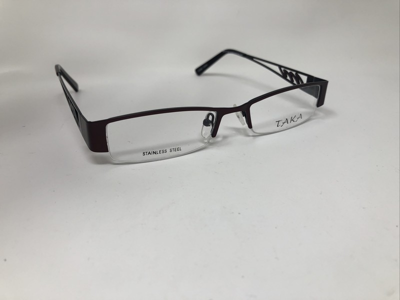TAKA EYEGLASSES FRAME T2649 50/17/135 BURGUNDY BLACK HALF RIMLESS HALF RIM OP48 gallery