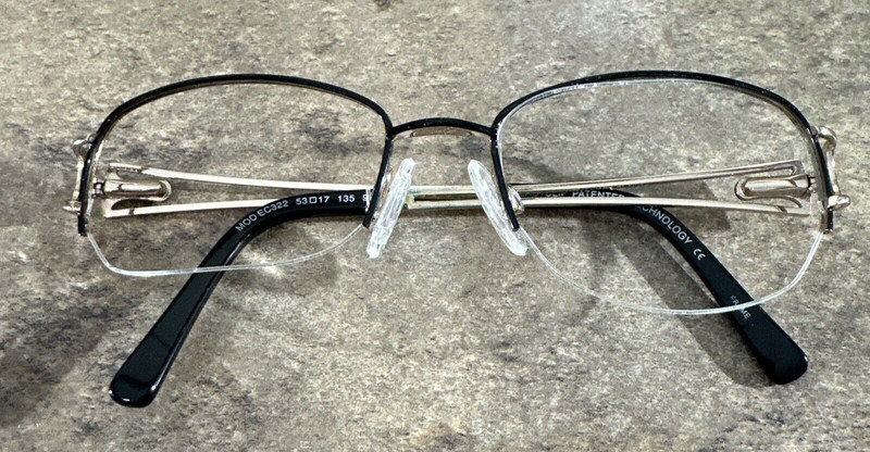 Easy Clip MOD EC322 Half Rim Black Gold Flex Eyeglasses Frame 53-17-135-32mm G19