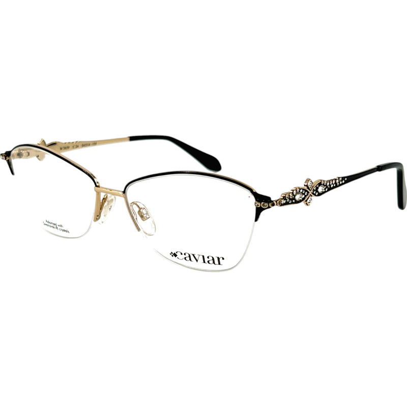 Caviar M5659 Womens Semi Rimless Eyeglass Frame C24 Black w Clear Crystals 54-14