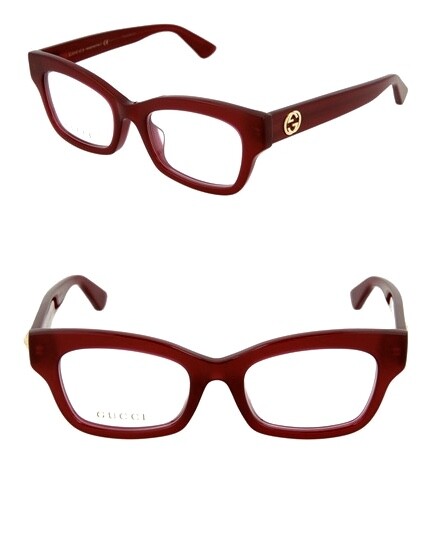 GUCCI Optical 50MM Burgundy Square Cateye Eyeglasses Transparent Lens $385
