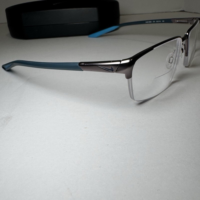 Nike 8054 074 Rectangle Satin Gunmetal/Matte Gray/Blue Half Rim Eyeglasses 55mm gallery