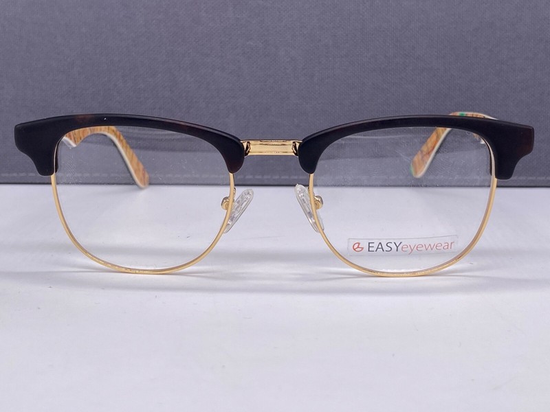 Easy Eyeglasses Frames Men Woman Brown Large Matte Gold Card Pattern Inside 2432