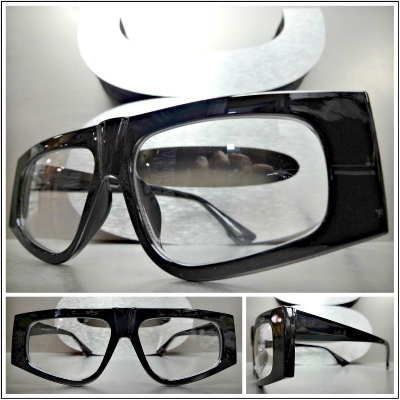 CLASSIC Modern 70s RETRO Clear Lens EYE GLASSES Classy Elegant Funky Black Frame