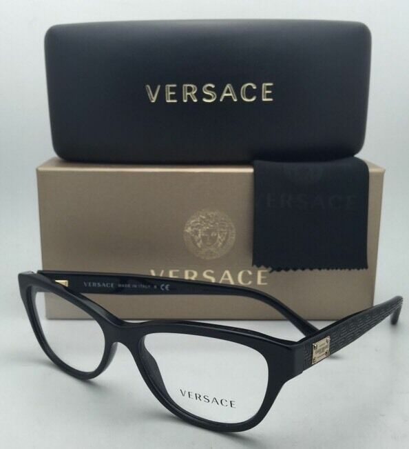 New VERSACE Rx-able Eyeglasses 3204 GB1 51-15 140 Black Frames w/ Clear Lenses