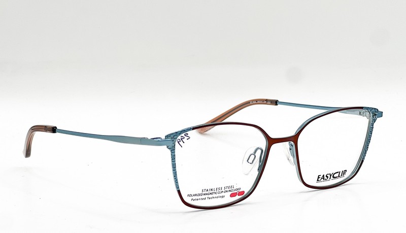 NEW EASYCLIP EC 604 010 LIGHT BROWN LIGHT TEAL AUTHENTIC EYEGLASSES 50-17 gallery