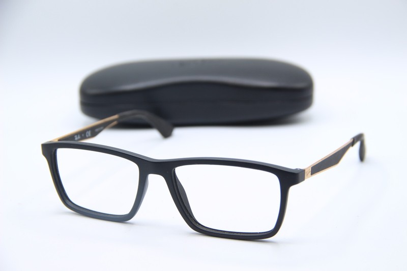 NEW RAY-BAN RB 7056 5644 BLACK GOLD AUTHENTIC EYEGLASSES W/CASE 55-17