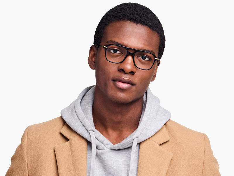 Warby Parker BRIMMER Aviator Eyeglasses JET BLACK w/POLISHED GOLD W 52-18-145 mm gallery