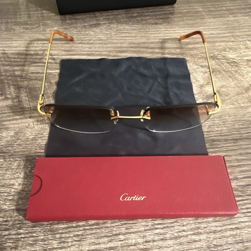 Tinted Cartier Rimless Rectangle Gold Metal Eyeglass Frames 56-17 140 C34F9AG gallery