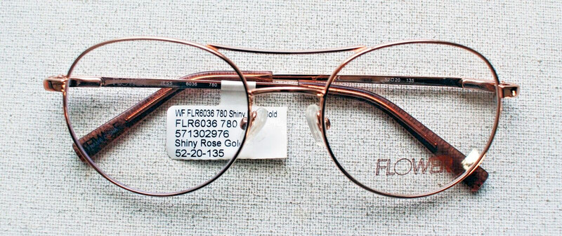 FLOWER 6036 JESS Eyeglass Frame Round Metal Shiny Rose Gold 52-20-135 $114