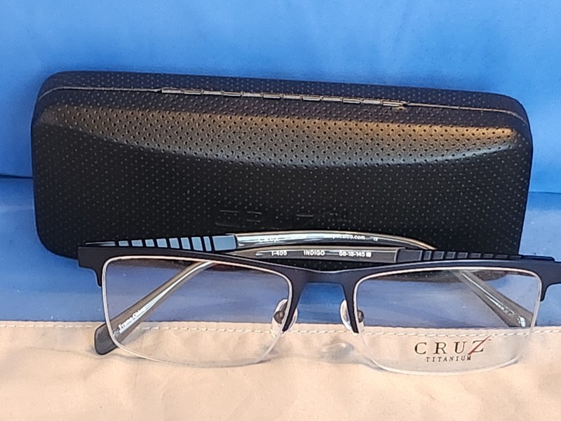 New Men’s Cruz Eyeglass Frame I 405 Indigo Titanium Semi-Rimless 56-18-145