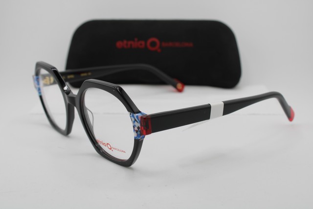 NEW ETNIA BARCELONA JUNO BKRD BLACK RED BLUE GOLD AUTHENTIC EYEGLASSES 50-20