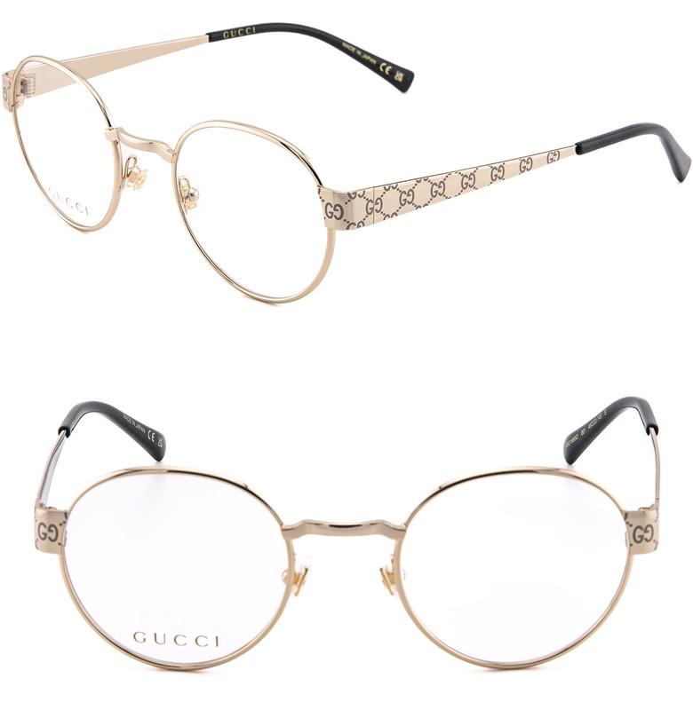 GUCCI GG1855O 1855 Gold GG Print Logo Round Unisex Eyeglasses Optical 48mm 001
