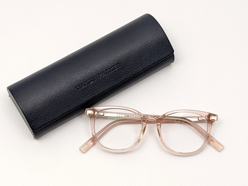 Warby Parker Durand Jr. 600 Oval Eyeglasses + Case: Pink Rose Crystal 43-15-125