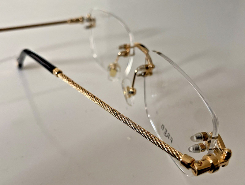 FRED Lunettes Force 10 50002U Gold Black Optical Rimless Rope Eyeglasses New 56 gallery