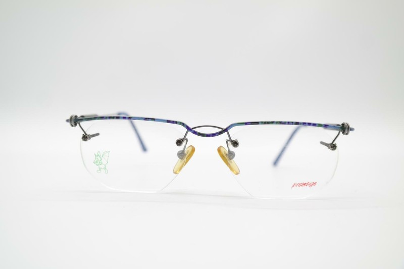 Vintage Prestige 50 Gray Multicolor Half-Rim Glasses NOS