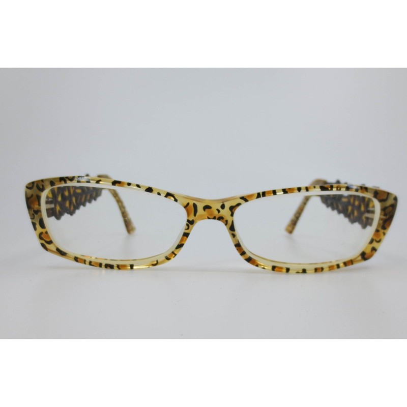 Modern Lux ML7006 Leopard Yellow Floral Temple Rectangular Eyeglasses 53-16-140