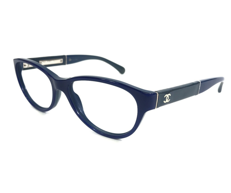 Chanel Eyeglasses Frames 3233-Q c.1427 Shiny Blue Patent Leather Gold 52-17-130