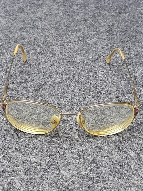Gold Oval Eyeglasses Frames Womens Full Rim Animal Print Metal Plastic Optical