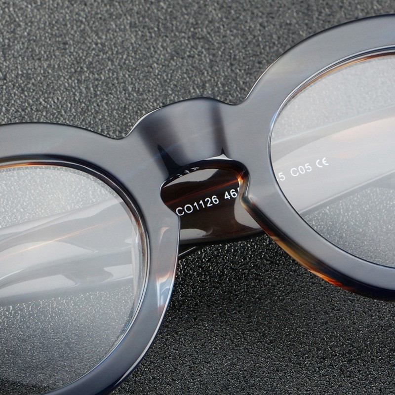 Classic Rivet Brown Round Full Rim Retro Acetate Frame Eyeglass 46-23-145 Unisex gallery
