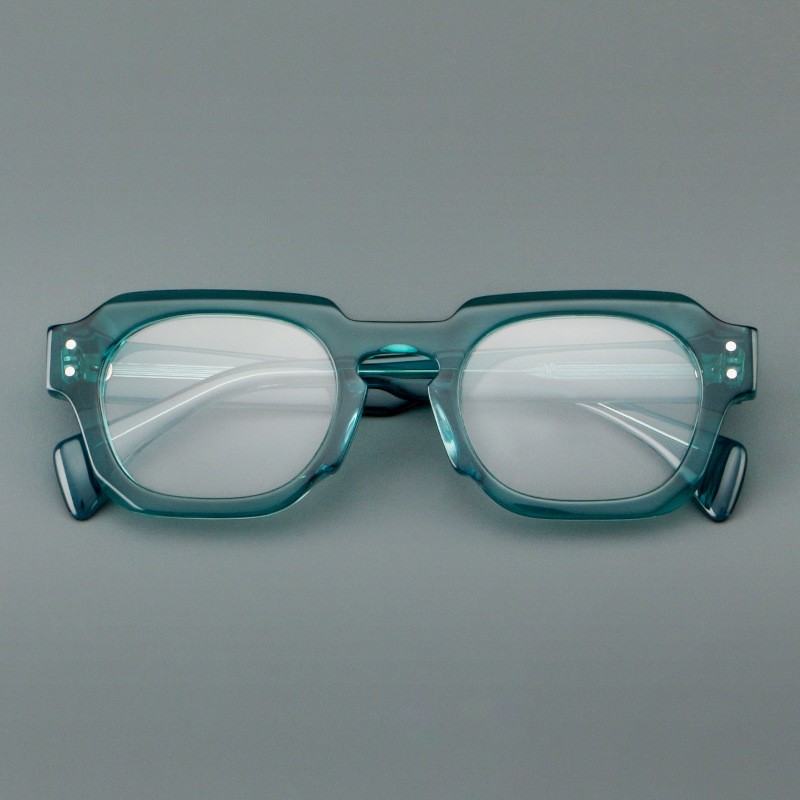 Vintage Square Full Rim Wide Frame Retro Spectacles Clear Lens Green White gallery