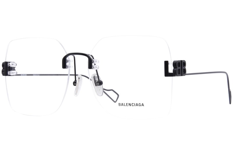 Balenciaga BB0113O 001 Eyeglasses Frame Women’s Black Rimless Square Shape 60mm