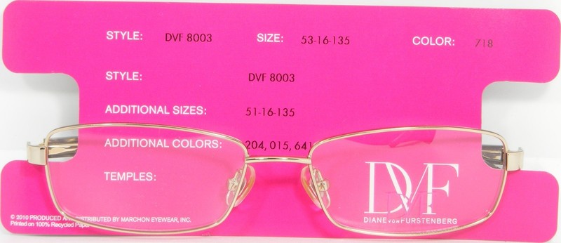 DIANE von FURSTENBERG DVF8003 718 Pale Gold Metal Eyeglasses Frame 53-16-135 NEW gallery