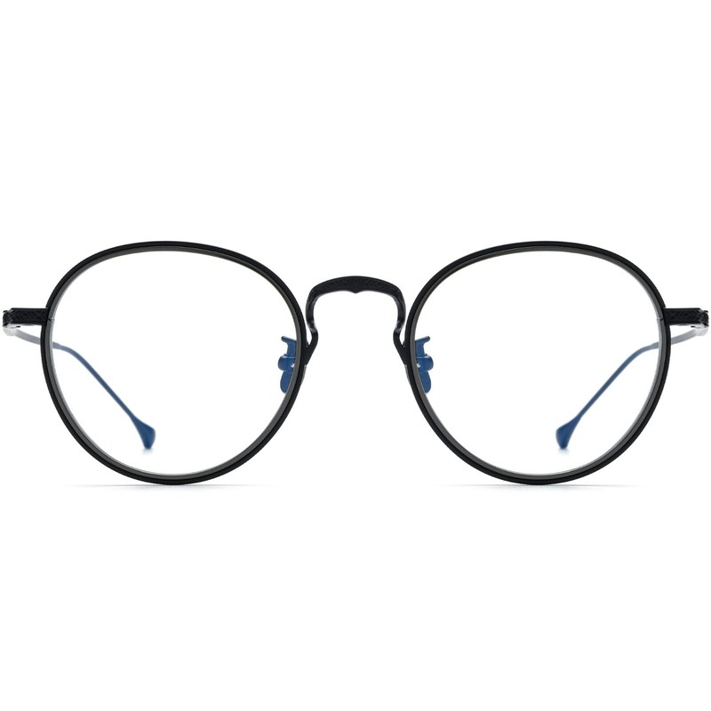 Round Glasses Dual Tone Titanium Eyeglass Frame rund brillengestell schwarz