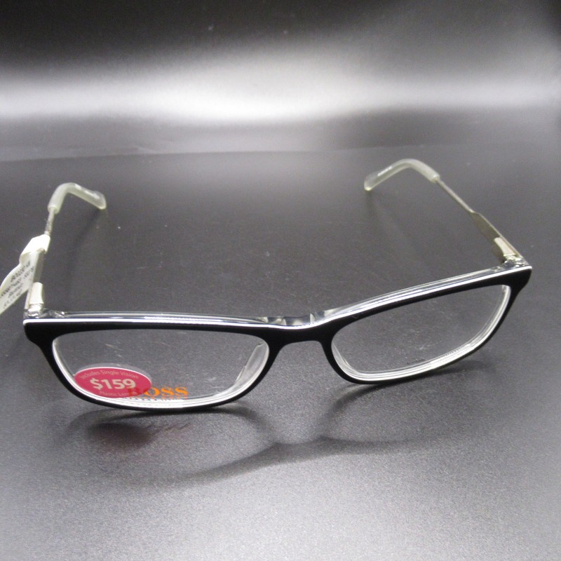 Hugo Boss BO 0230 HM Black White Silver Eyeglass Frames 57-17-140 Full Rim