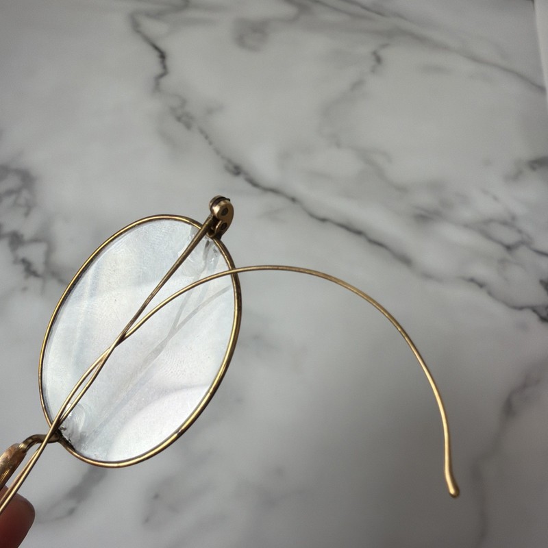 Antique Glasses Frames Metal Thin Tiny Saddle Bridge Brass Wire gallery