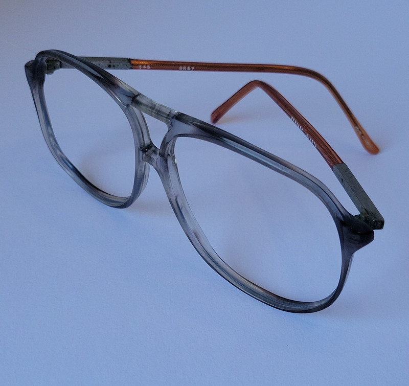 VTG Kenmark Dakota Aviator Eyeglass Frames Gray Translucent Double Bridge NOS