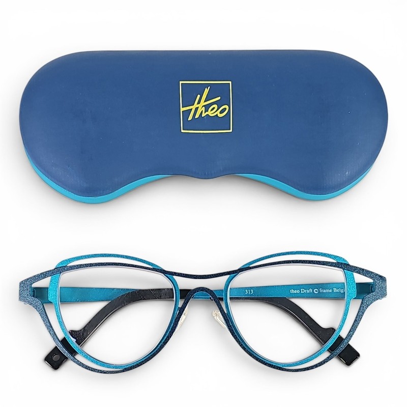 Theo Draft 313 Eyeglass Frames 46-21-140 Blue Teal Belgium w/Case Rare