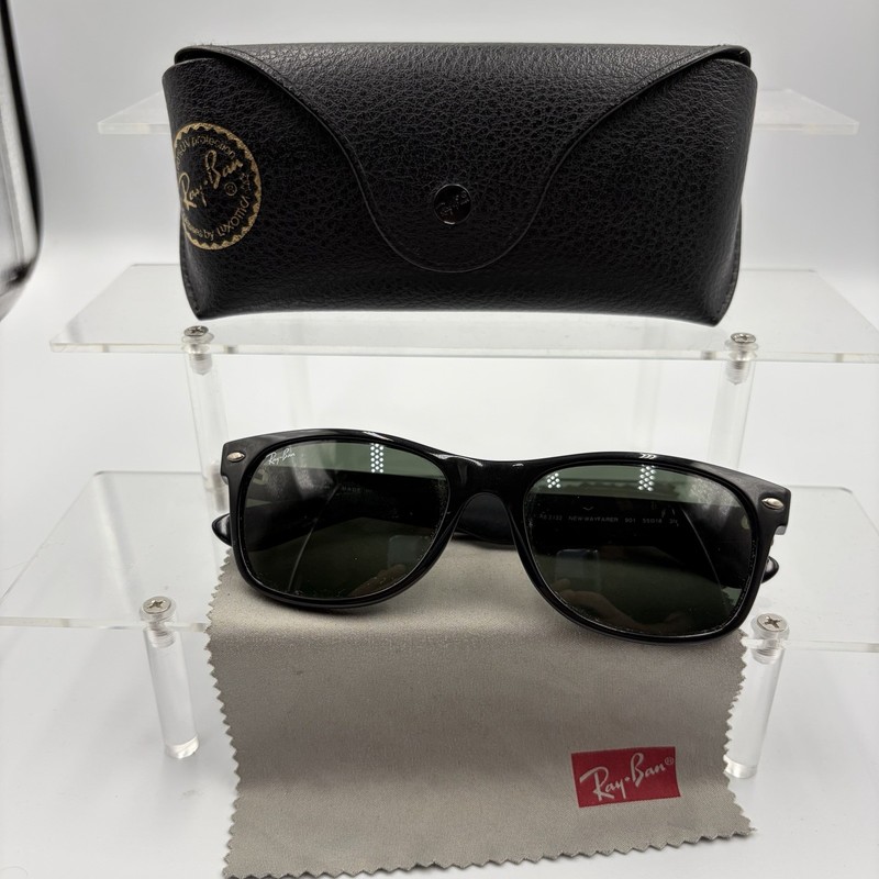 Ray-Ban RB 2132 New Wayfarer 901 Black Authentic Sunglasses 55-18 w/ Case