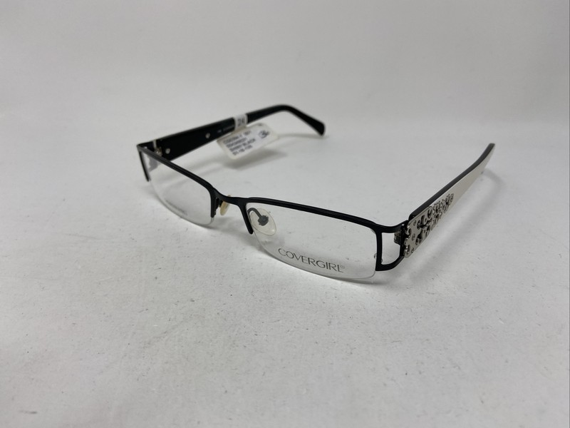 COVERGIRL CG394 001 51/18/135 BLACK White HALF RIMLESS EYEGLASS FRAME :U80