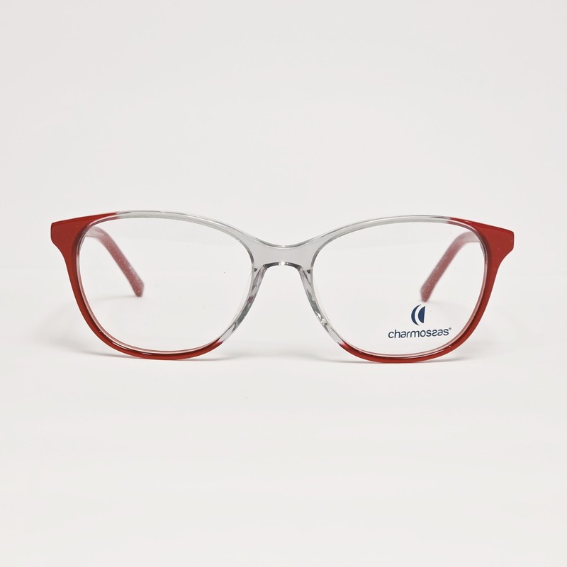 Charmossas Monte Peko Women’s Oval Glasses in Clear-Gray / Red | Size: 51mm
