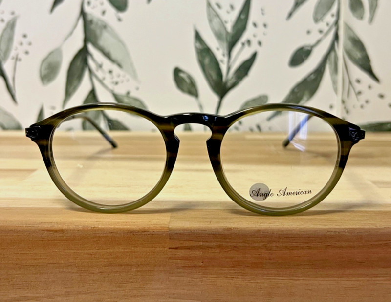 ANGLO AMERICAN EYEGLASSES.MODEL P LUX. HANDMADE ENGLAND. 49-20.ROUND GREEN OMBRE