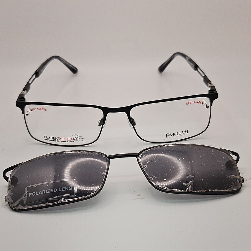 Takumi Turboflex Black Solid Rectangular Metal Full Rim Eyeglass Frames 59-18
