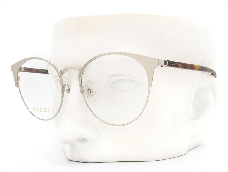 Gucci Eyeglasses GG0298OK 003 Glasses Shiny Silver Brown Havana 52mm No Case
