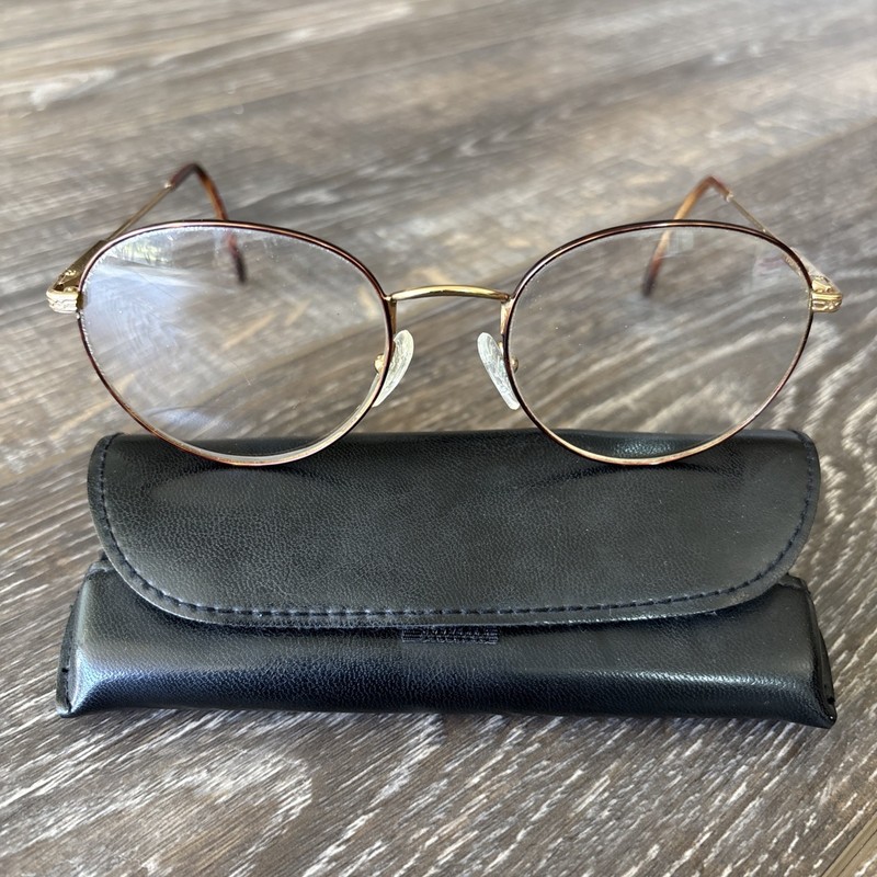 Vtg Ralph Lauren RL Round Oval Metal Eyeglasses Frame Gold Tone Tortoise Tips