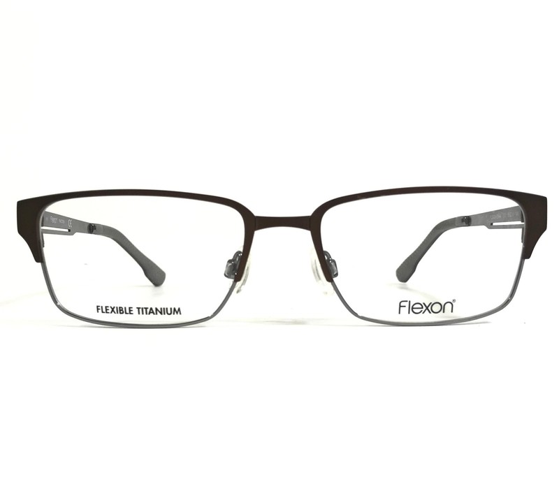 Flexon Eyeglasses Frames E1044 210 Brown Titanium Rectangle Full Rim 55-18-145