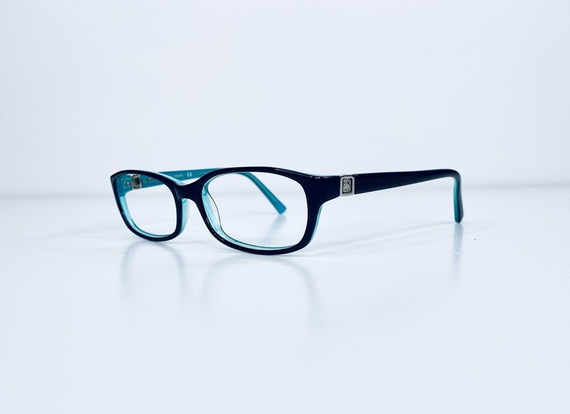 Kate Spade NY Black Rectangular Clear Teal Interior Glasses Regine 52 16 130