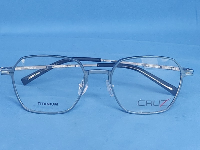 New Men's Cruz Eyeglass Frame I 266 Steel Blue Titanium 50-18-145 gallery