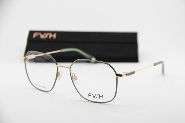 NEW FYSH 3737 M216 GOLD GREEN GUNMETAL CLEAR AUTHENTIC EYEGLASSES 54-17