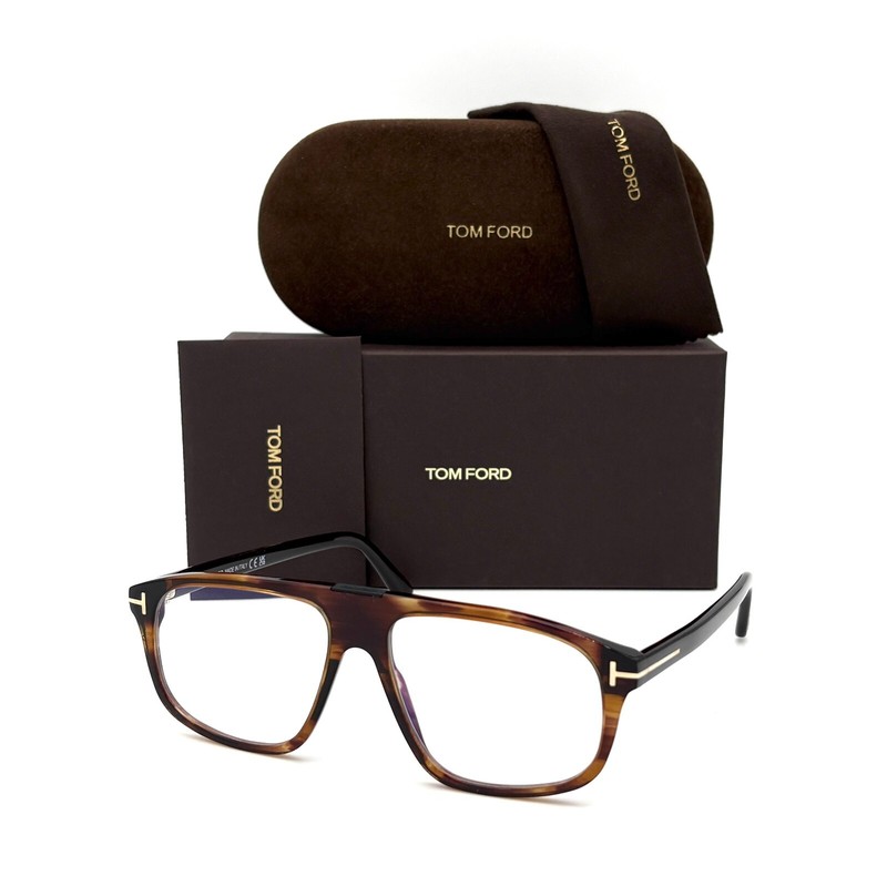 Tom Ford FT5901 050 Brown Tortoise / Blue Block 55mm Eyeglasses TF5901