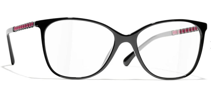 Chanel 3408Q 1711 52 Black Leather Pink Chain Eyeglasses CH3408Q