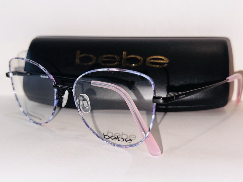 Bebe Eyeglasses Frames BB5207 001 JET FLORAL Blue Black Pink Cat Eye 53-16-140 gallery