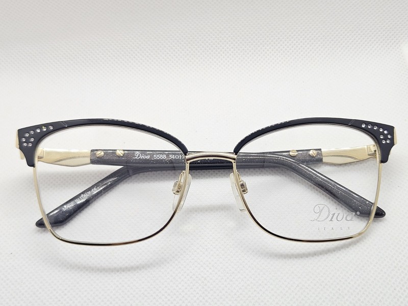 Diva 5588 139 Black & Gold Eyeglasses Frames 54-17-145 Made In Italy