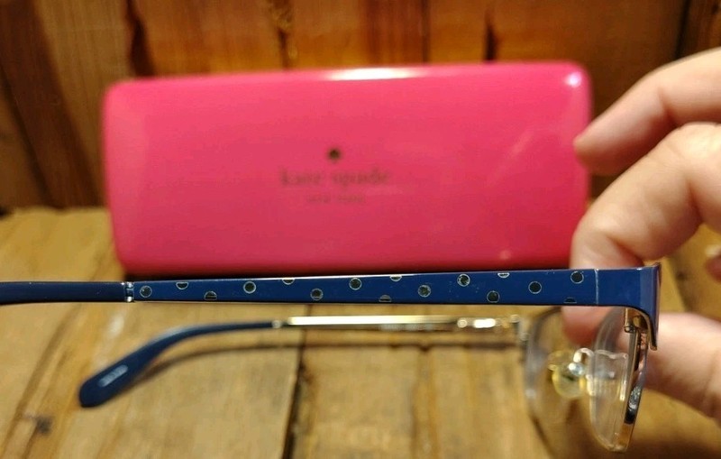 Kate Spade LETICIA OJNA 135 Women's Blue Polka Dot Cat Eye Frames Only & Case gallery