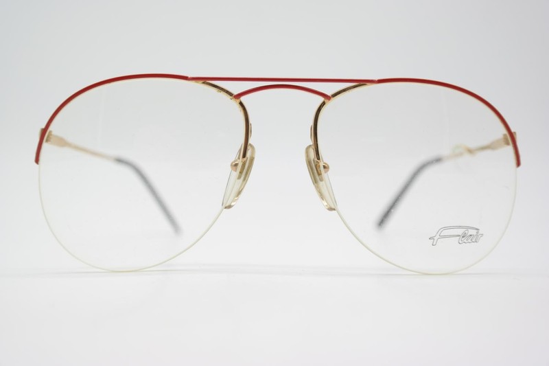 Vintage Flair Airline 14 Red Gold Half-Rim Eyeglass Frame
