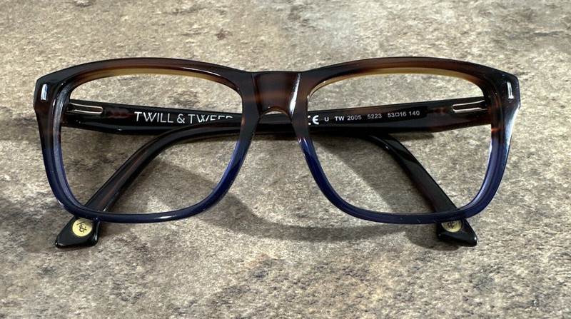 TWILL & TWEED TW 2005 5223 Tortoise Blue Full Rim Eyeglass Frames 53-16-140 G10