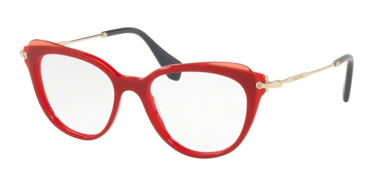Miu Miu Women Eyeglasses MU 01QV VX91O1 Red/Gold Frame Demo Customisable Lens